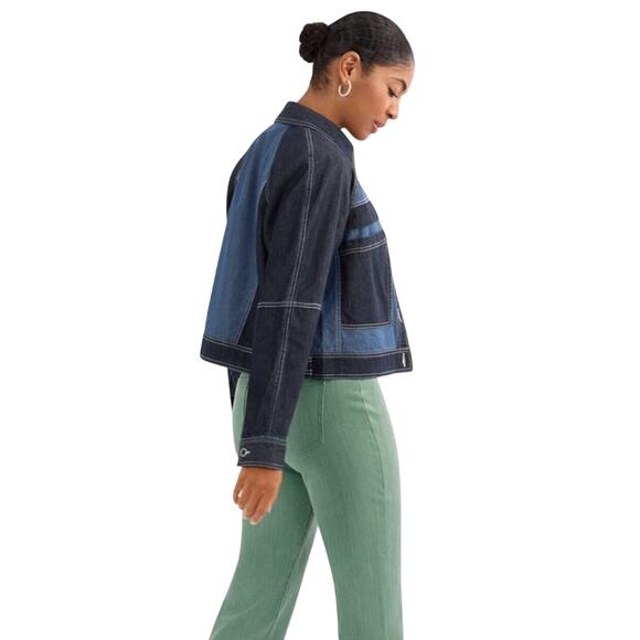 CABI Women’s Composition Mixed Denim Button Front Jacket size large - Picture 3 of 6